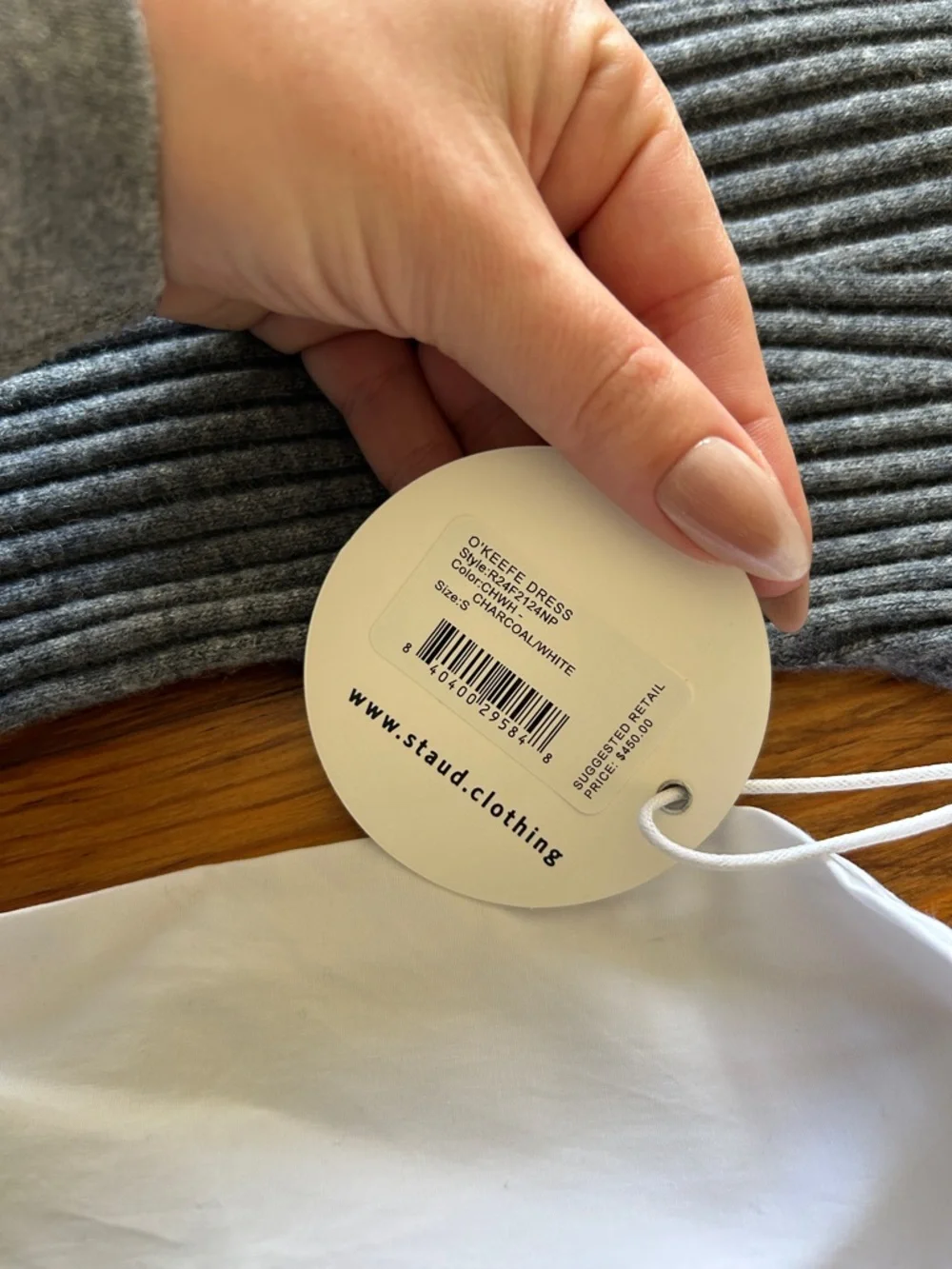 STAUD Gray Ribbed Strapless Midi Dress - Picture 3 of 9